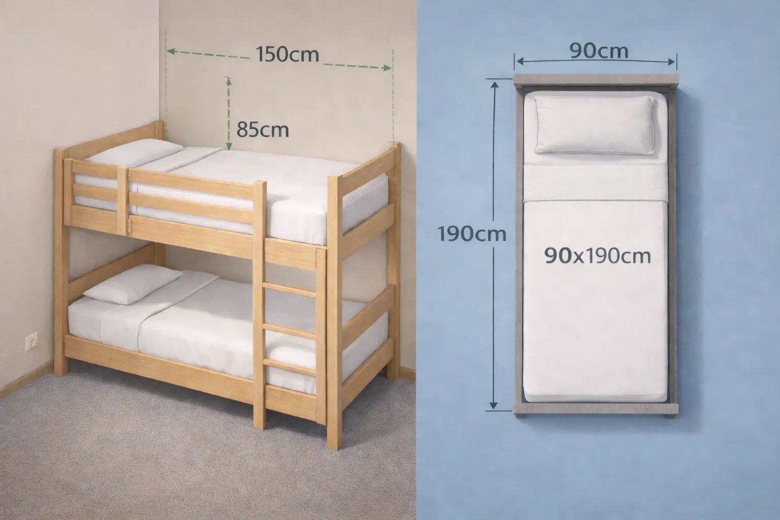 Çocuk odasında yatak ölçüsü örneği