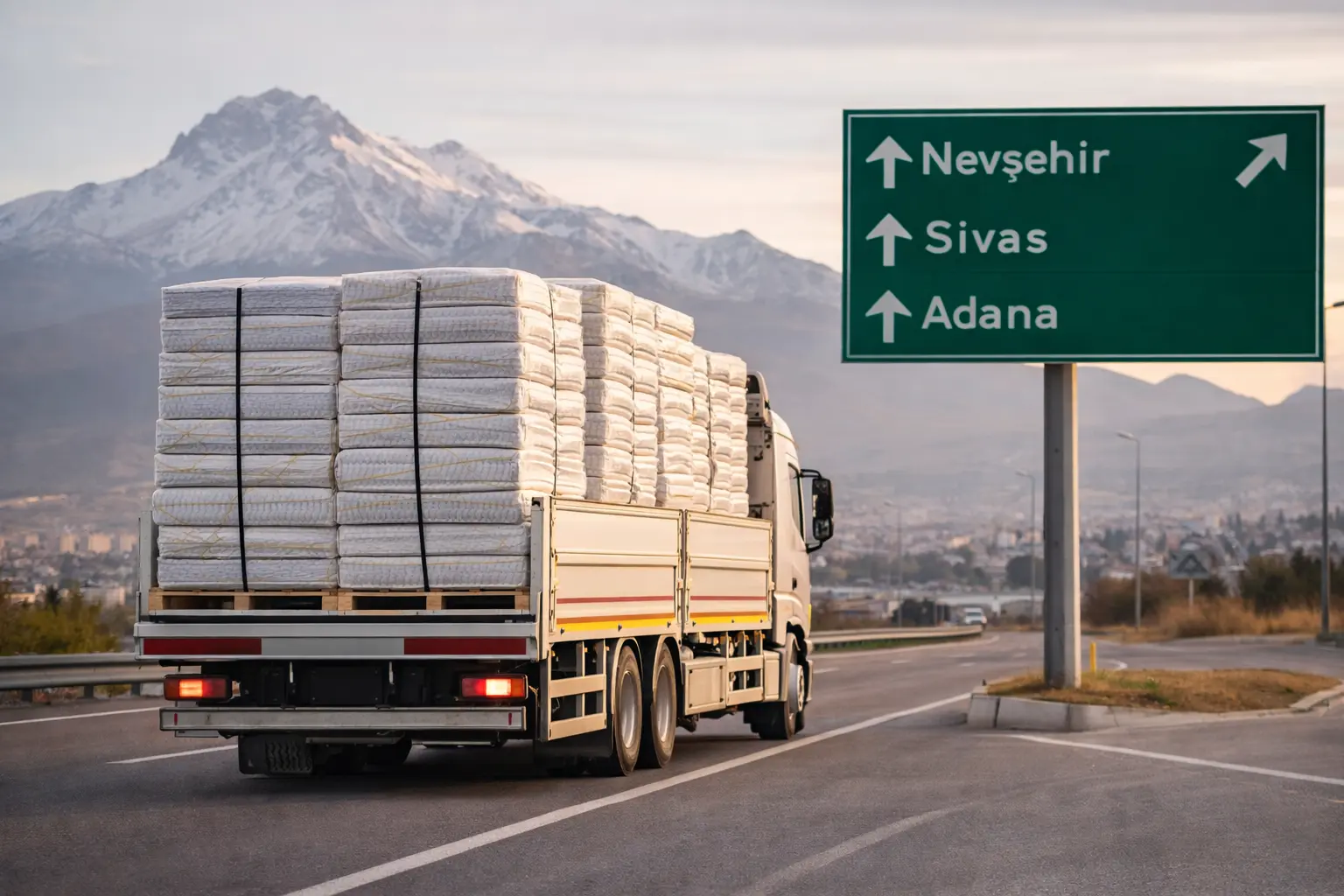 Kayseri'den çevre illere toptan yatak sevkiyatını temsil eden lojistik görseli