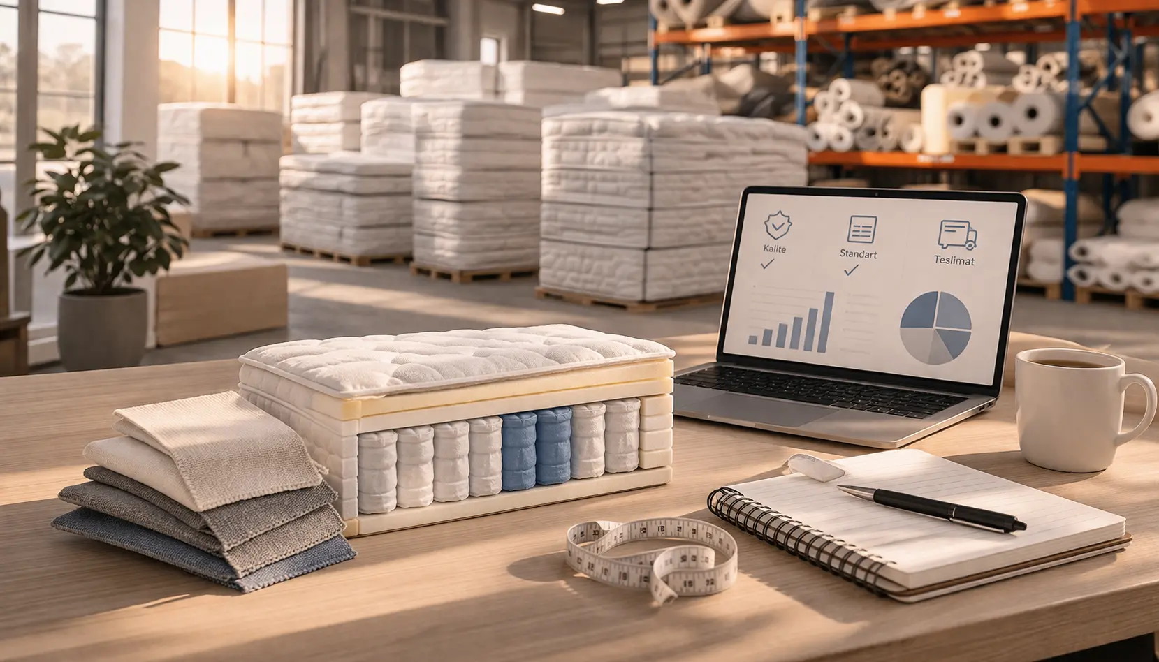 Kayseri'de yatak üreticilerini ve fabrika üretim sürecini temsil eden görsel