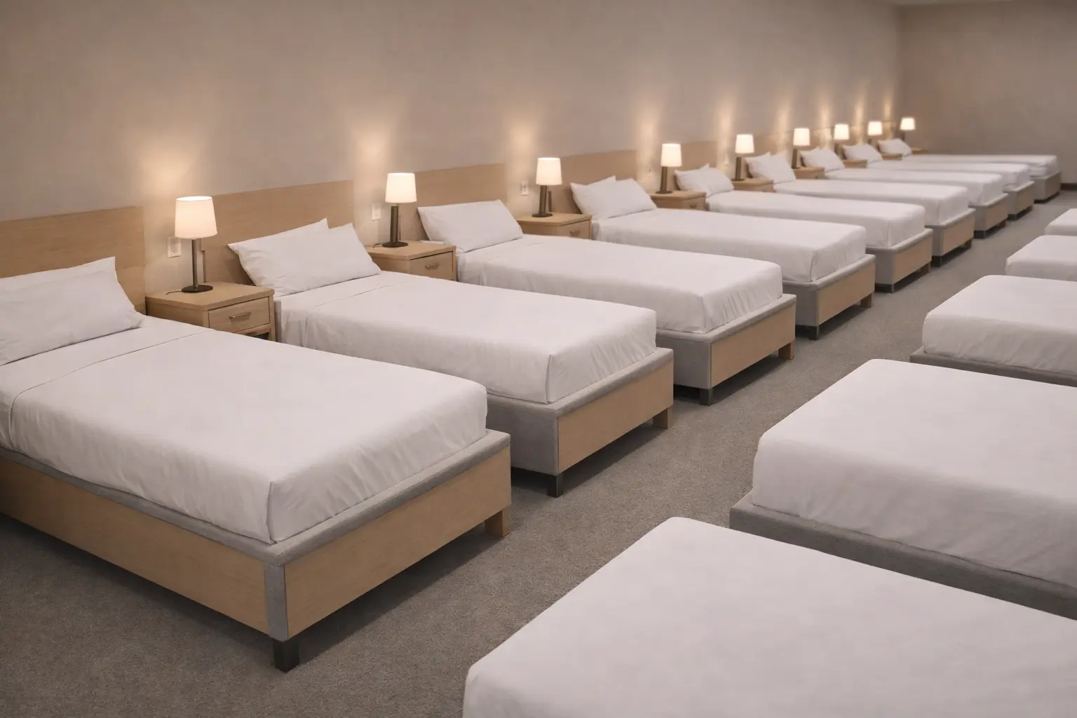 Öğrenci yurdu için toplu yatak seçimini temsil eden görsel