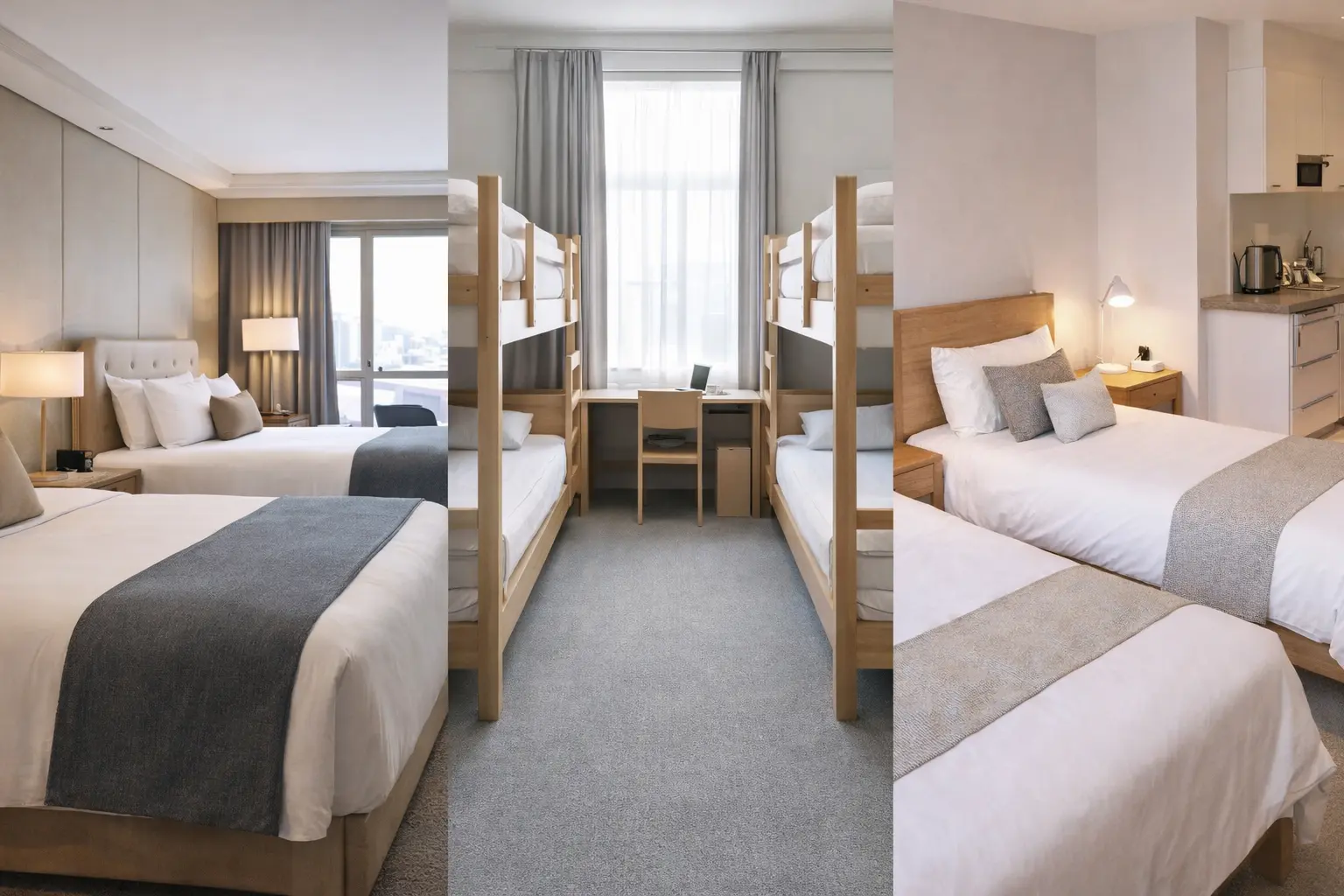 Otel, yurt ve apart projeleri için toplu yatak kullanımını gösteren görsel