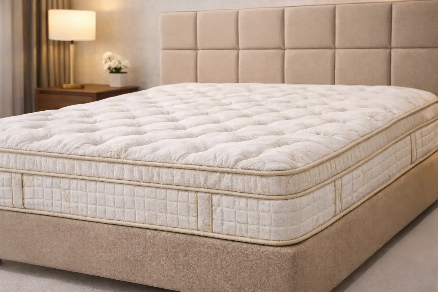 Baza, başlık ve yatağın uyumlu kombinini gösteren görsel