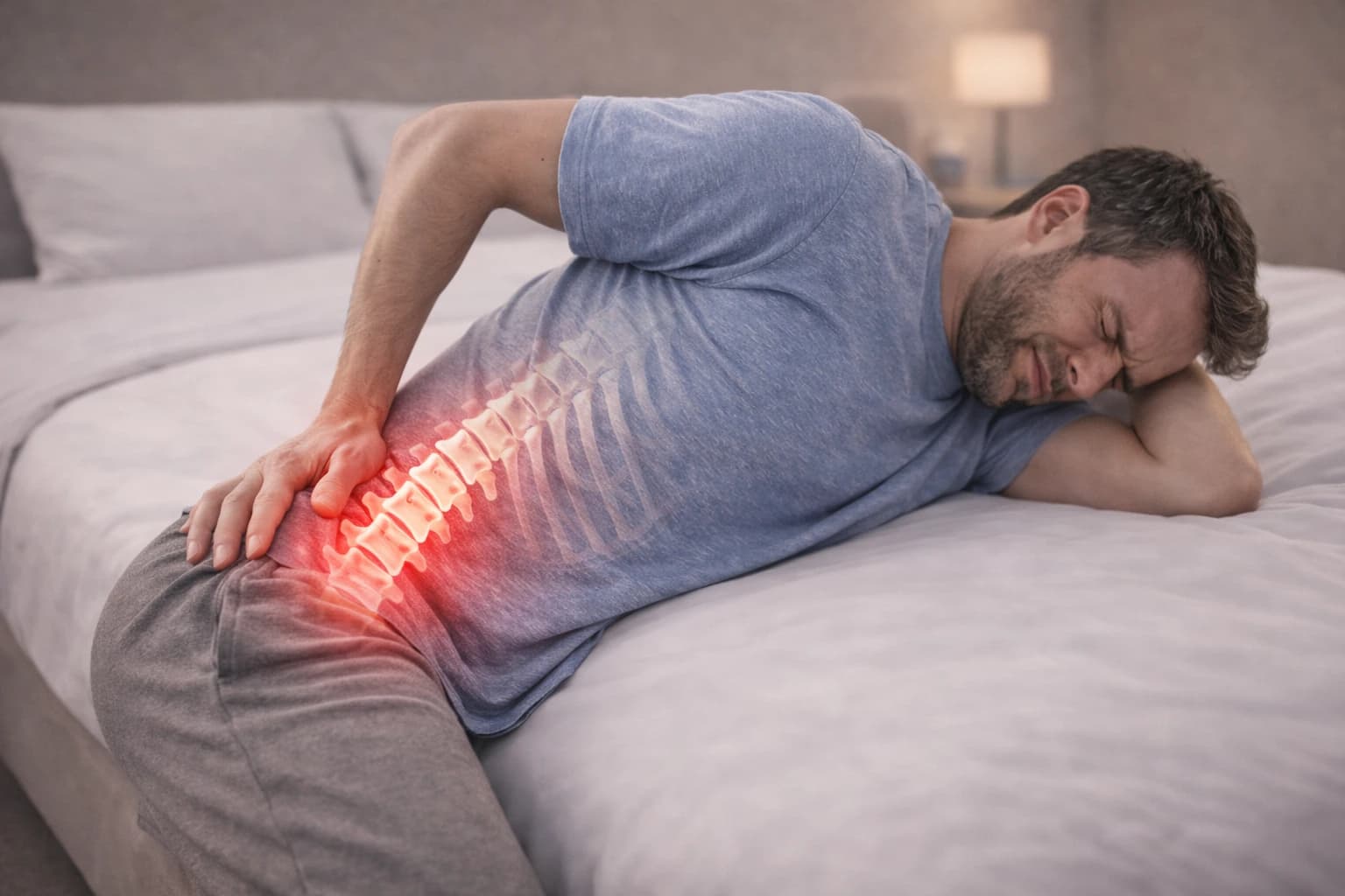 Bel ağrısı yaşayan biri için doğru yatak seçimini anlatan kapak görseli