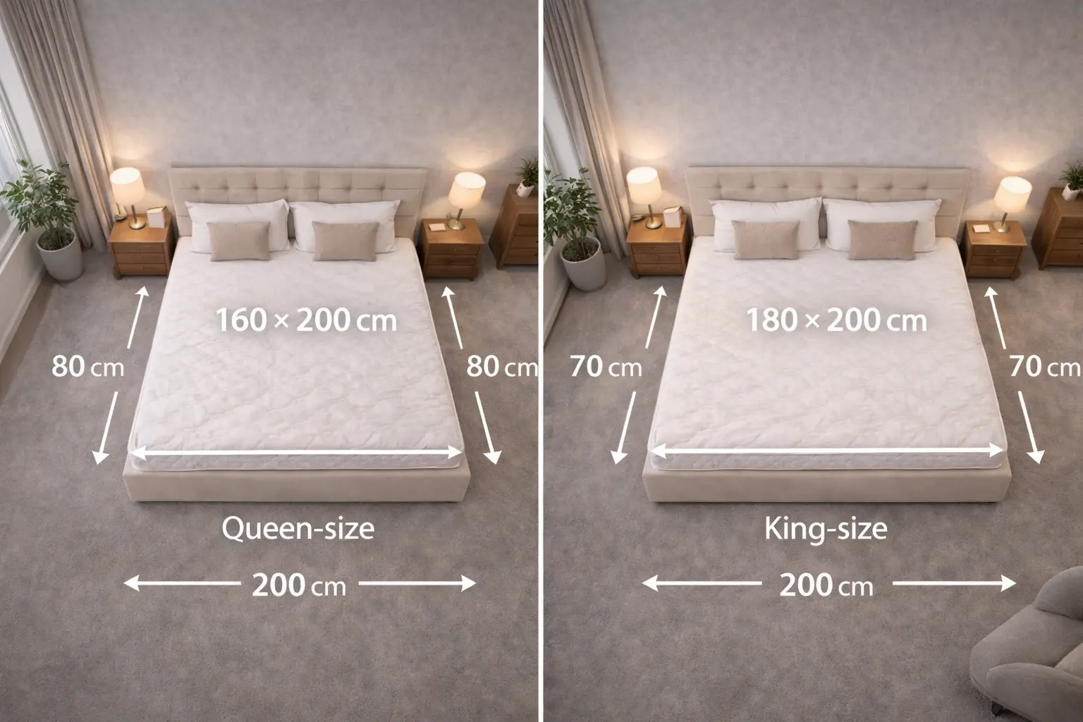 Çift kişilik yatak ölçü karşılaştırması görseli