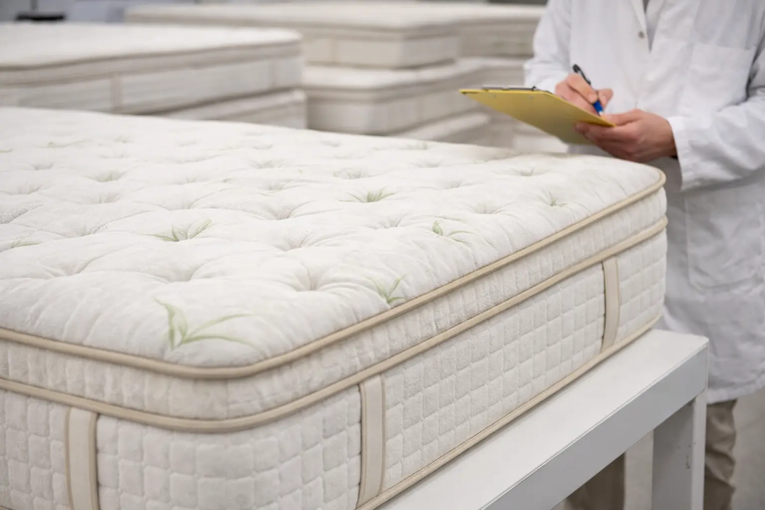 Toptan yatak üretiminde kalite kontrol sürecini gösteren görsel