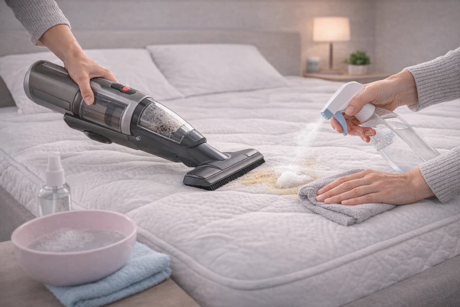 Yatak ve baza temizliği yapılırken kullanılan bakım görseli